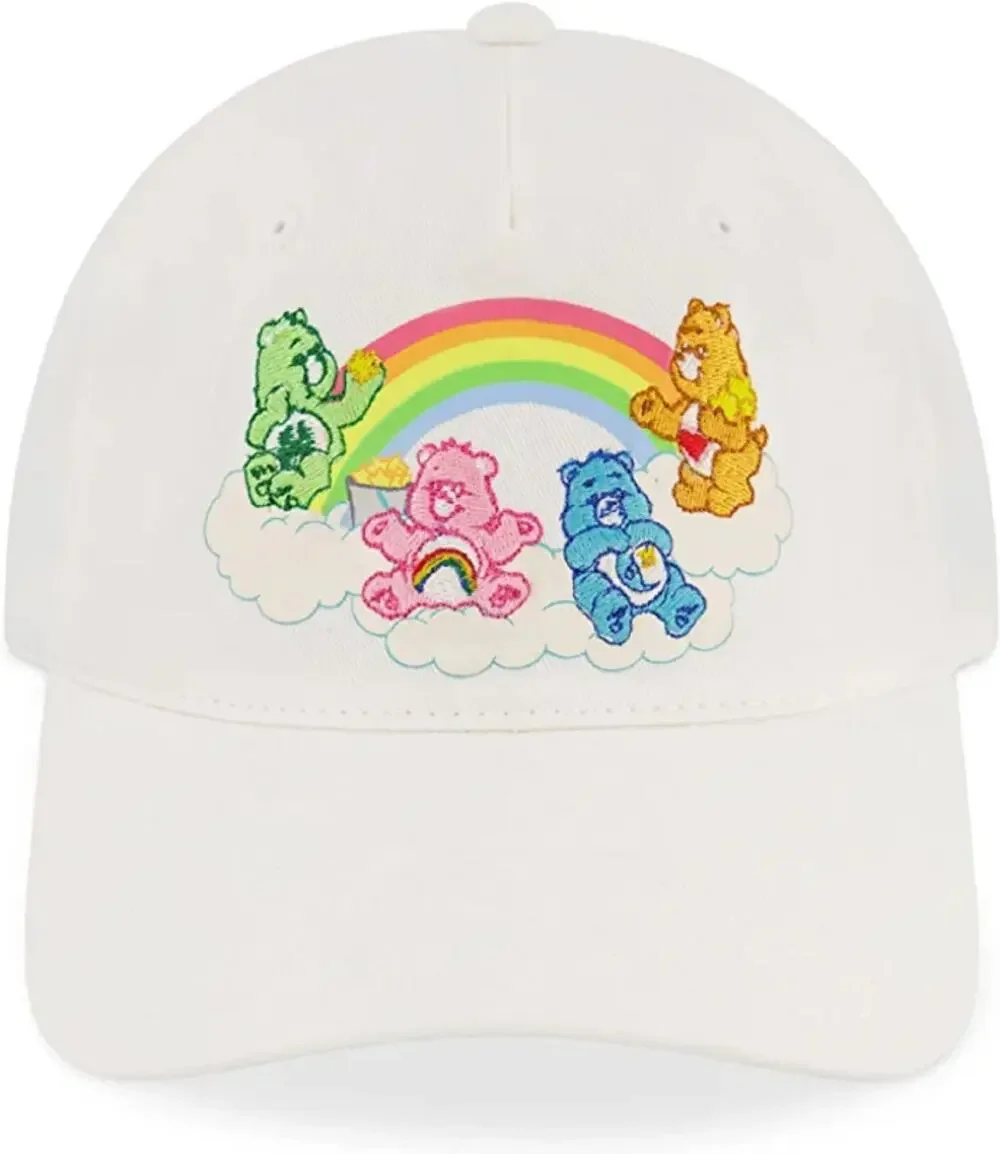 Care Bears Hat Baseball Cap Adjustable Hook Loop Embroidered Rainbow White OS